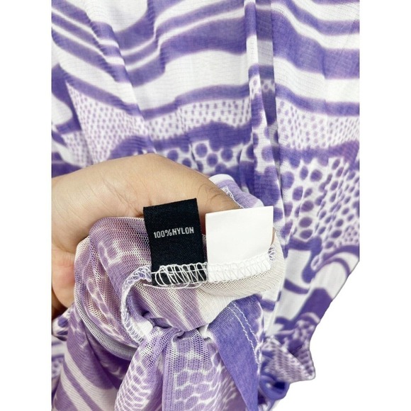LYNN Ritchie Silver Purple White Shark bite Hem Mesh Sheer Top Womens Large - Picture 3 of 6